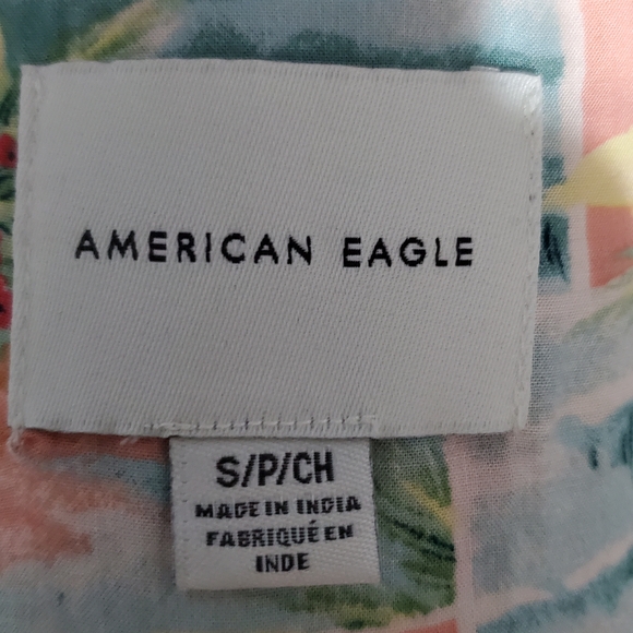American Eagle Multicolor Tropical Hawaiian Blouse Tie Front Women's Size Small - Picture 5 of 6